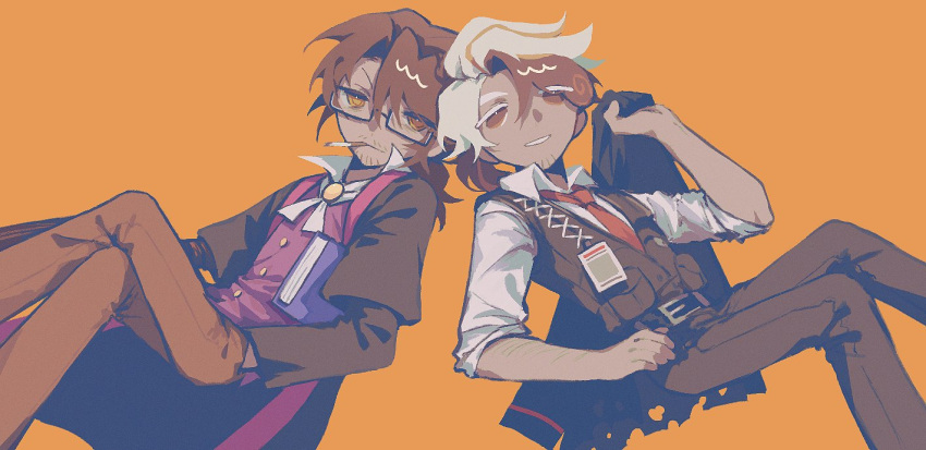 2boys, black_coat, black_pants, black_vest, brown_hair, cappuccino_cookie, cappuccino_cookie_(cosplay), coat