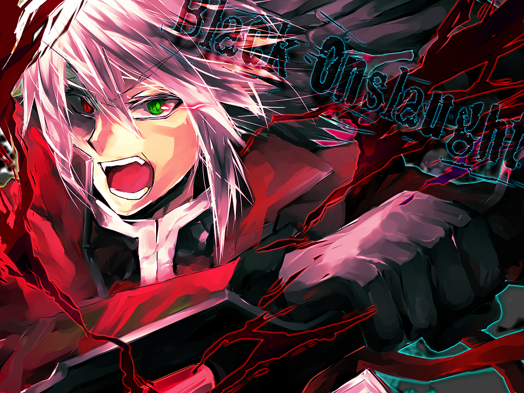 blazblue, chibana_eri_kaori, devoured_by_darkness, epic, erika_tsuitta, heterochromia, male, ragna_the_bloodedge