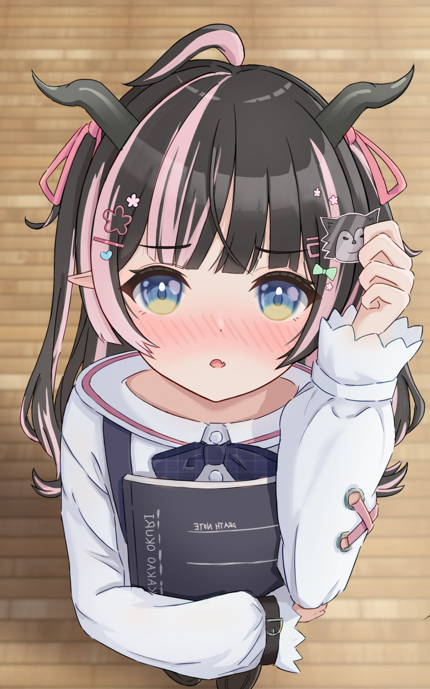 1girl, absurdres, awaiaka, black_hair, blue_eyes, blush, bow, bowtie