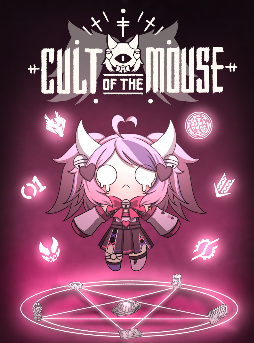 1girl, ahoge, bell, bow, bowtie, chibi, copyright_name, crying