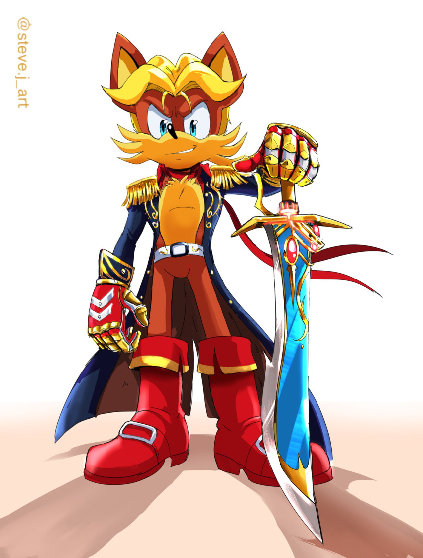 1boy, antoine_d'coolette, belt, blonde_hair, blue_eyes, commission, epaulettes, full_body