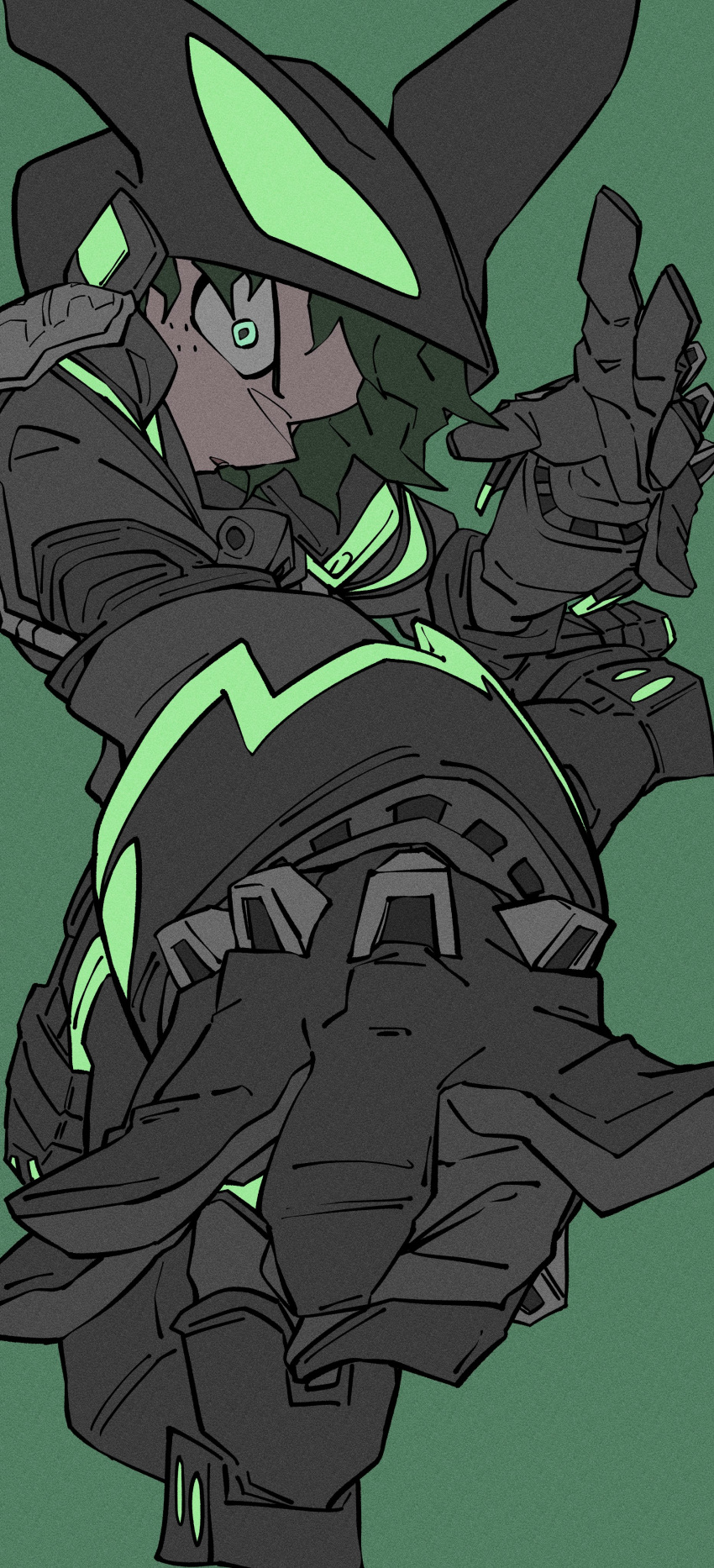 1boy, absurdres, black_bodysuit, black_footwear, black_gloves, bodysuit, boku_no_hero_academia, film_grain