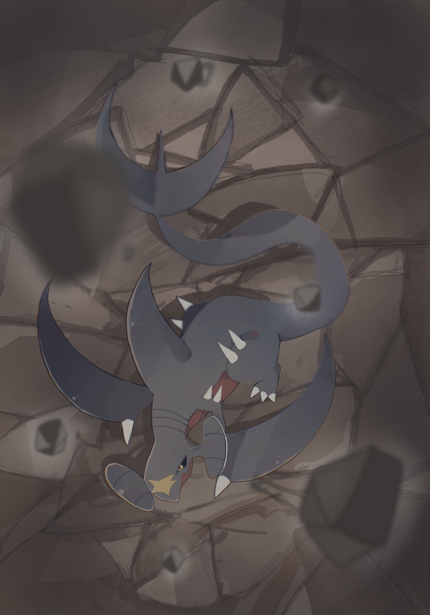 animal_focus, black_sclera, blue_skin, blurry, colored_sclera, colored_skin, commentary_request, depth_of_field