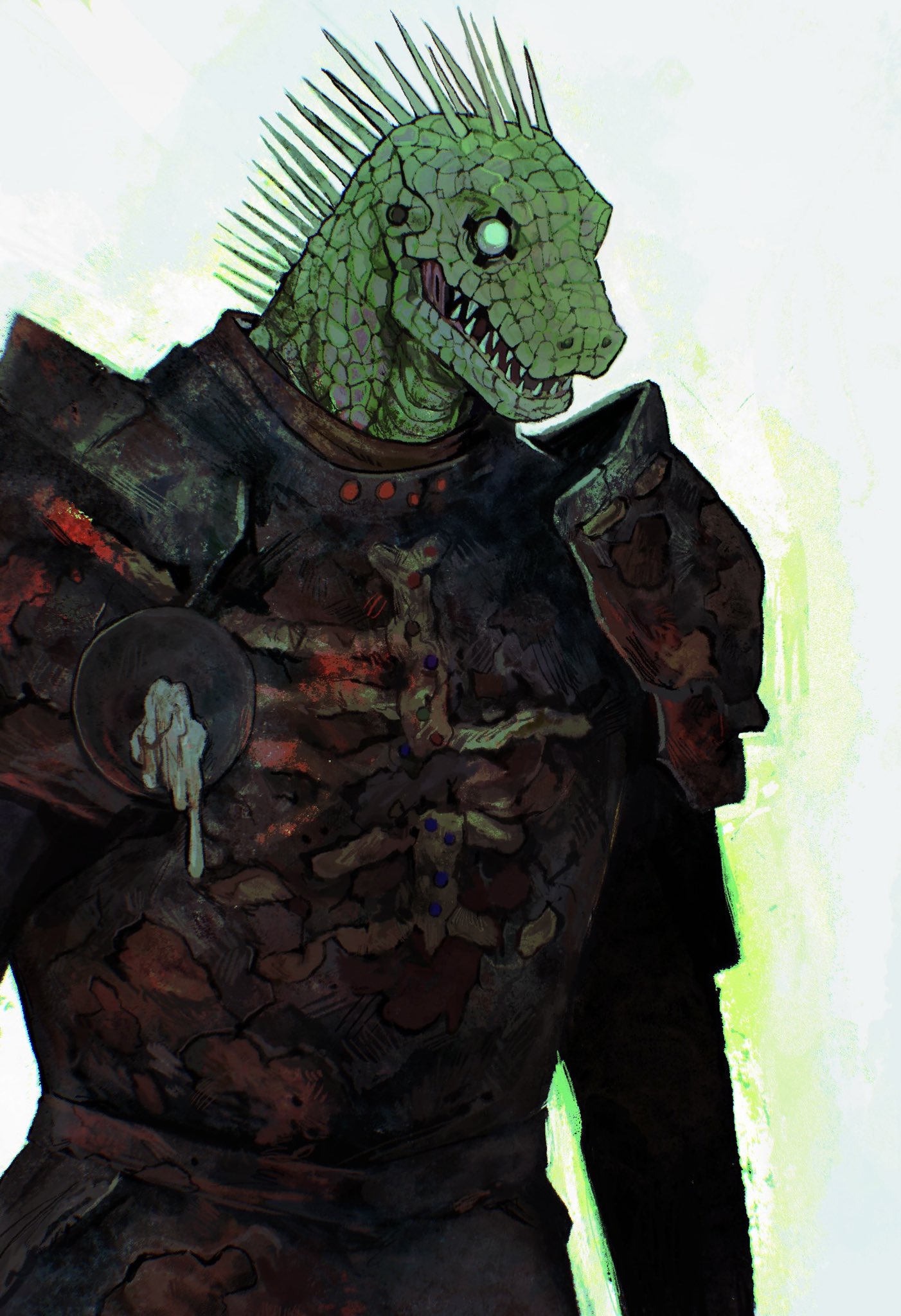 1boy, animal_head, armor, binatestars, blank_eyes, breastplate, caiman_(dorohedoro), cosplay