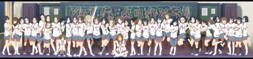 amaneko, annotated, black_hair, blonde_hair, blue_eyes, blue_hair, blush_stickers, brown_eyes