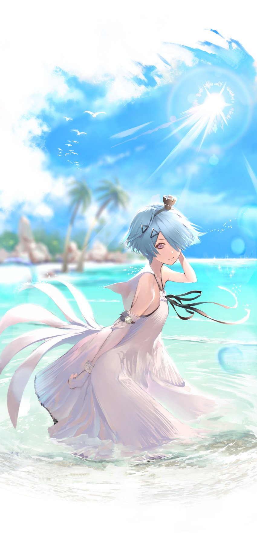 1girl, absurdres, ahoge, aizawa_masaya, animal, arm_behind_back, arm_behind_head, back
