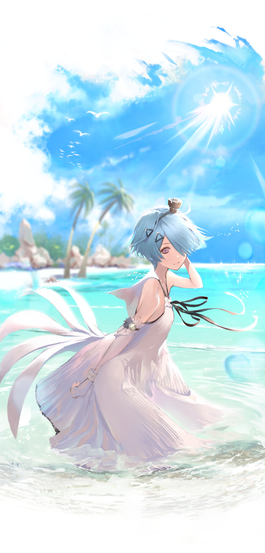 1girl, absurdres, ahoge, aizawa_masaya, animal, arm_behind_back, arm_behind_head, back