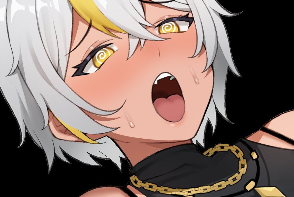 1girl, @_@, blush, dark-skinned_female, dark_skin, hypnosis, jewelry, looking_at_viewer