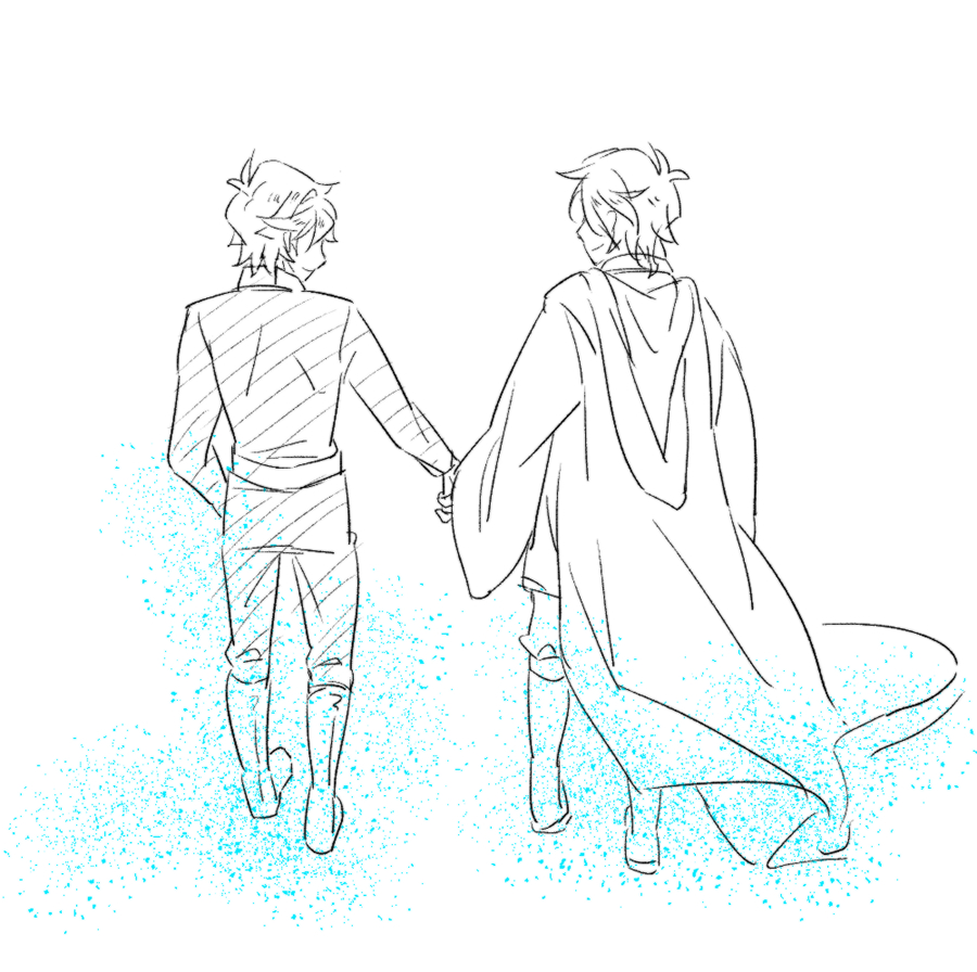 2boys, anakin_skywalker, boots, father_and_son, ghost, holding_hands, hooded_robe, jju_(nile12634)