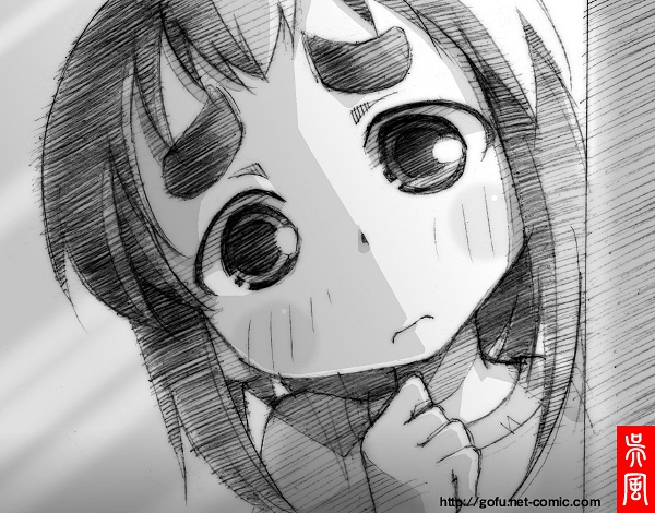 face, gofu, mitsudomoe, monochrome, sketch, solo, thick_eyebrows, traditional_media