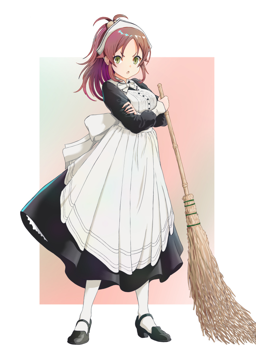 1girl, absurdres, aisha_greyrat, alternate_breast_size, antenna_hair, apron, black_dress, breasts