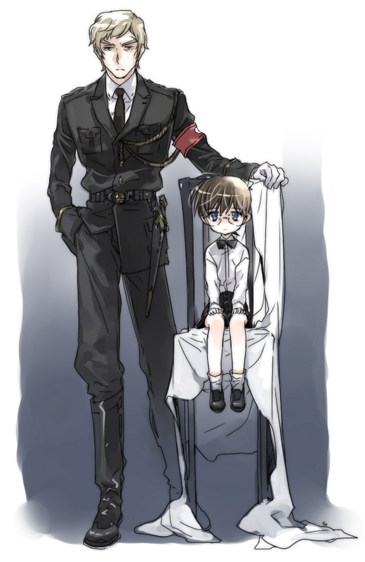 blonde_hair, blue_eyes, brown_hair, child, detective_conan, edogawa_conan, glasses, irish, irish_(detective_conan), multiple_boys, short_hair, toujou_sakana