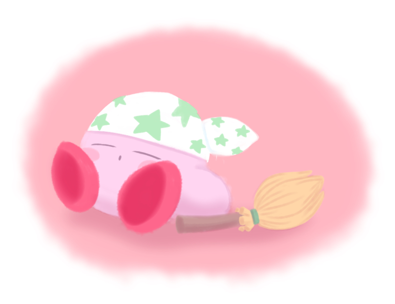 border, cleaning_kirby, closed_eyes, copy_ability, kirby, kirby_(series), open_mouth, rochip0709
