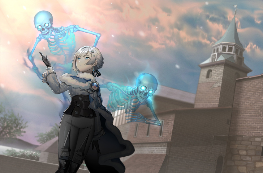 1girl, 364ing01, absurdres, akershus_fortress_(oshiro_project), badge, black_bow, black_corset, black_gloves