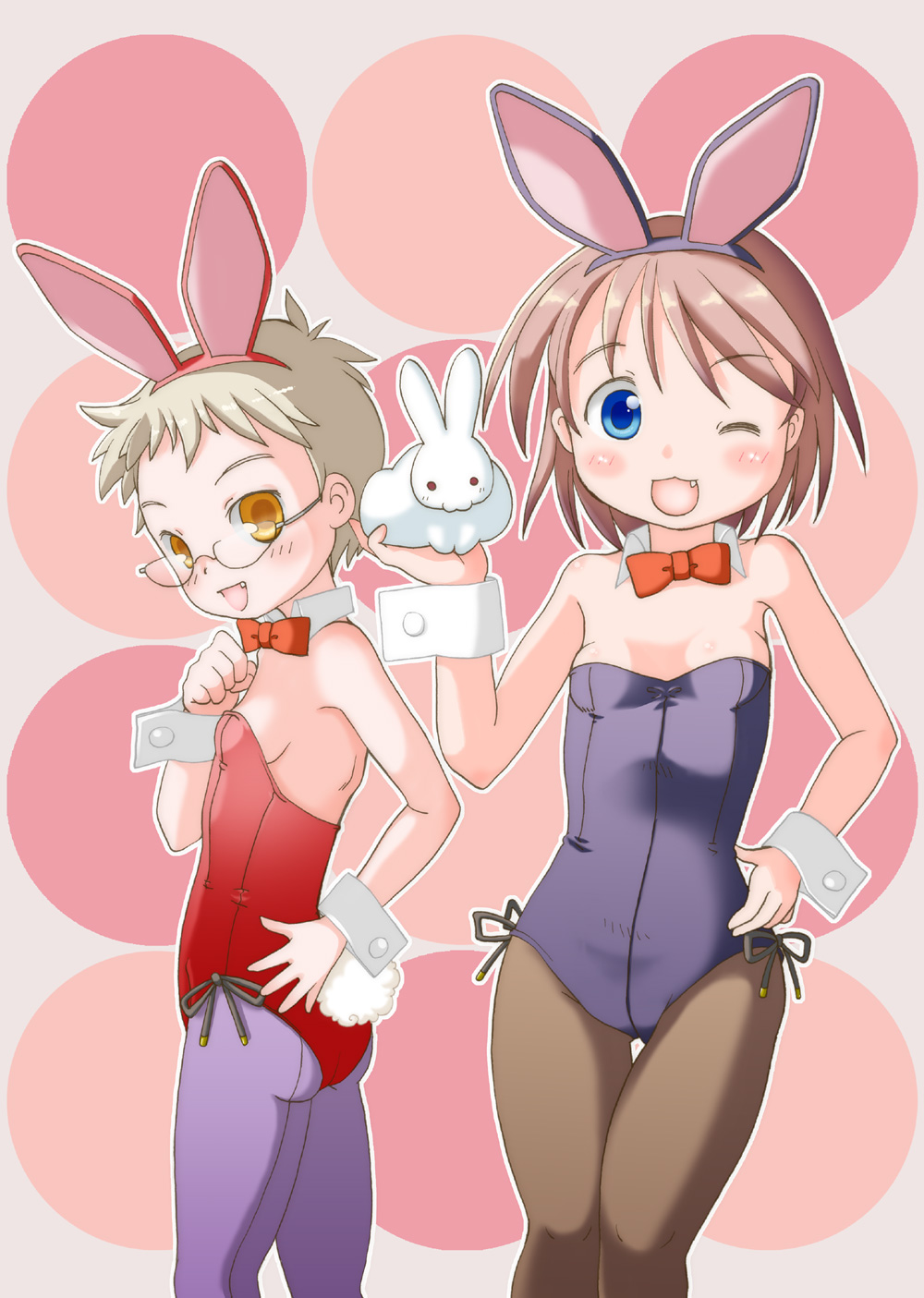 animal_ears, ass, blue_eyes, blue_legwear, brown_hair, bunny, bunny_ears, bunnysuit