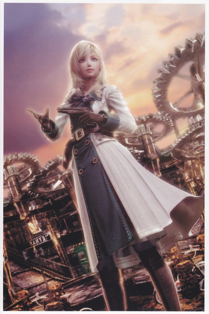 absurdres, blonde_hair, blue_eyes, end_of_eternity, gloves, gun, highres, reanbell