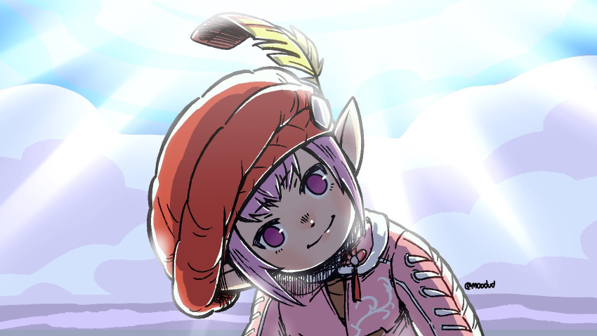1girl, athena_(ff14), beret, empty_eyes, final_fantasy, final_fantasy_xiv, hat, hat_feather