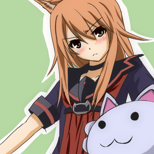 belt, blush, brown_eyes, brown_hair, choker, embarrassed, kemonomimi_mode, long_hair