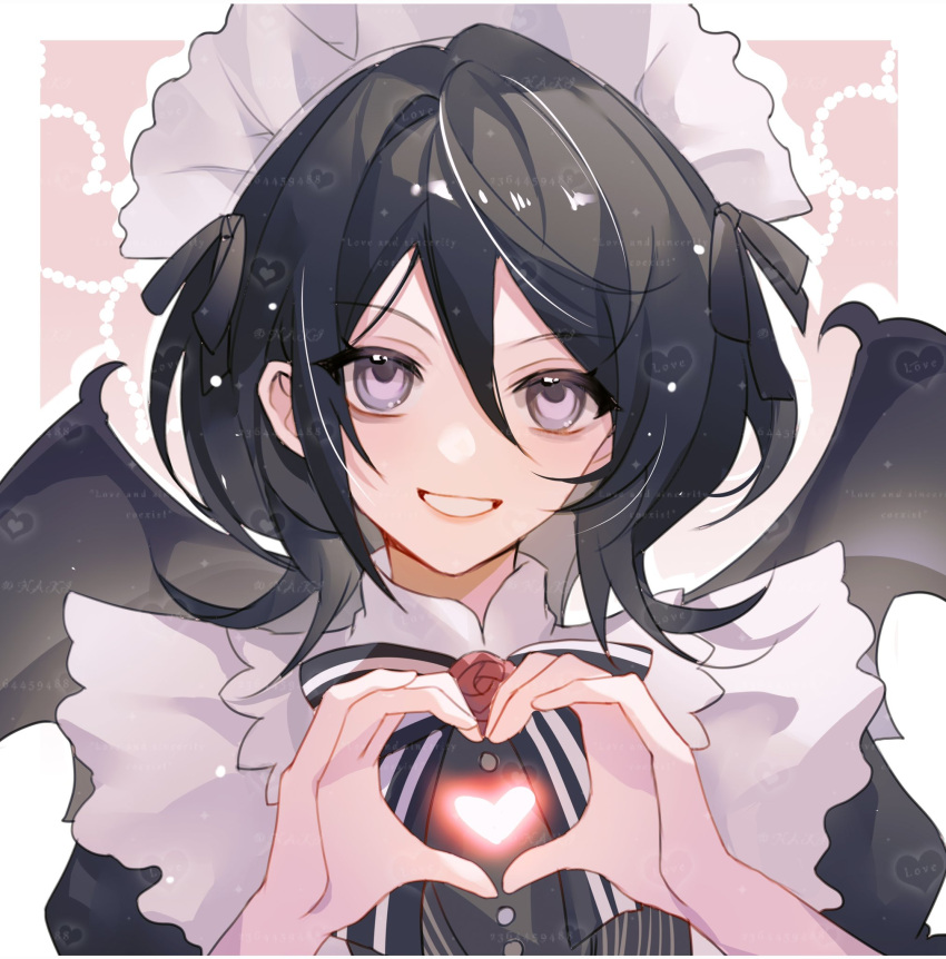 1girl, black_hair, bleach, choro-nakini, dress, heart, heart_hands, highres