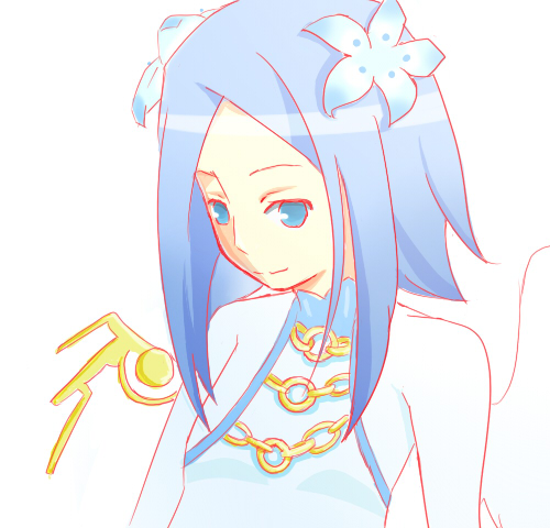 angel_wings, ar_tonelico, ar_tonelico_iii, blue_eyes, blue_hair, flower, hair_flower, hair_ornament, harvestasya_vista, jio, mechanical_wings, wings