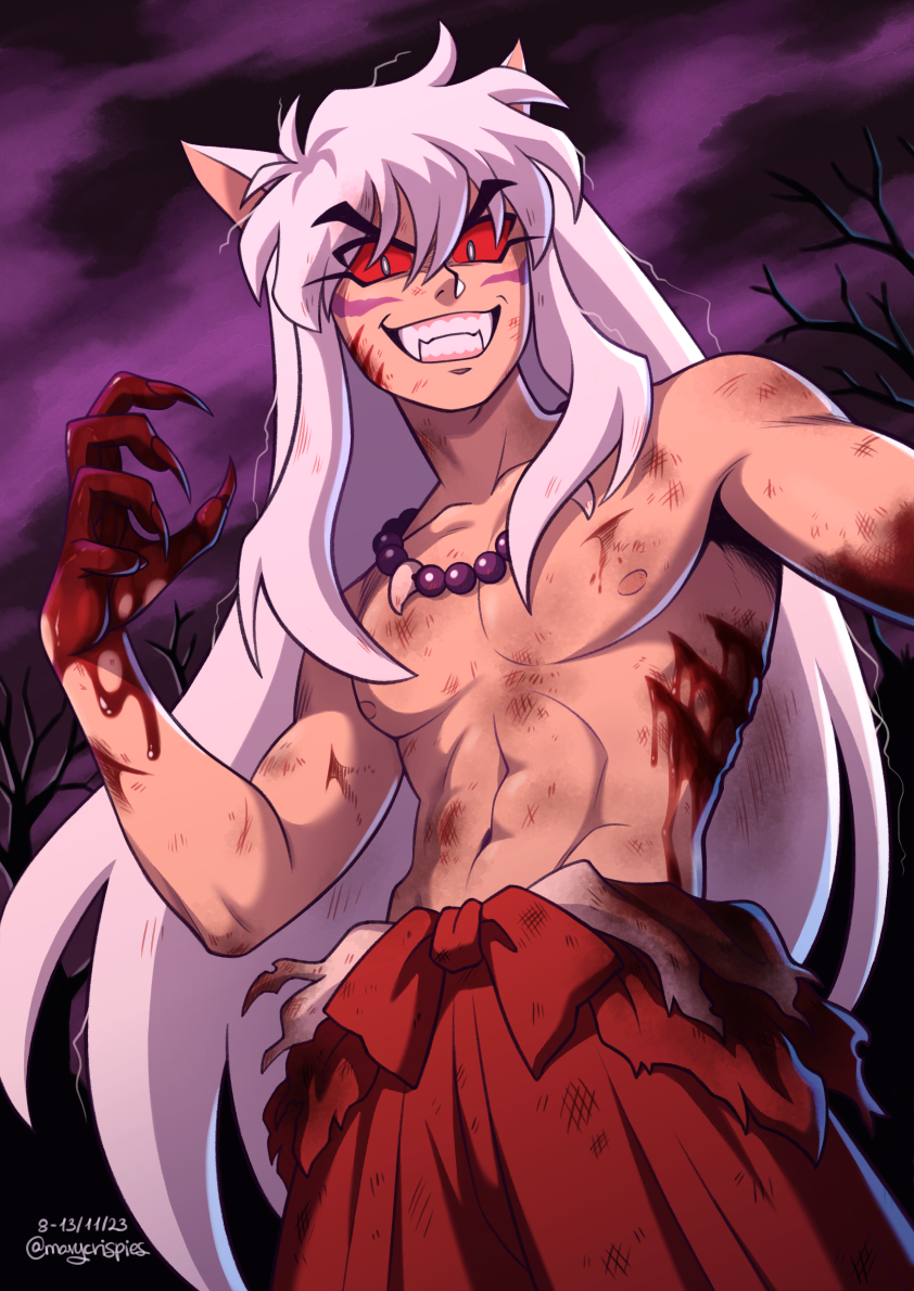 1boy, animal_ears, artist_name, blood, blood_on_hands, colored_sclera, dated, dog_ears