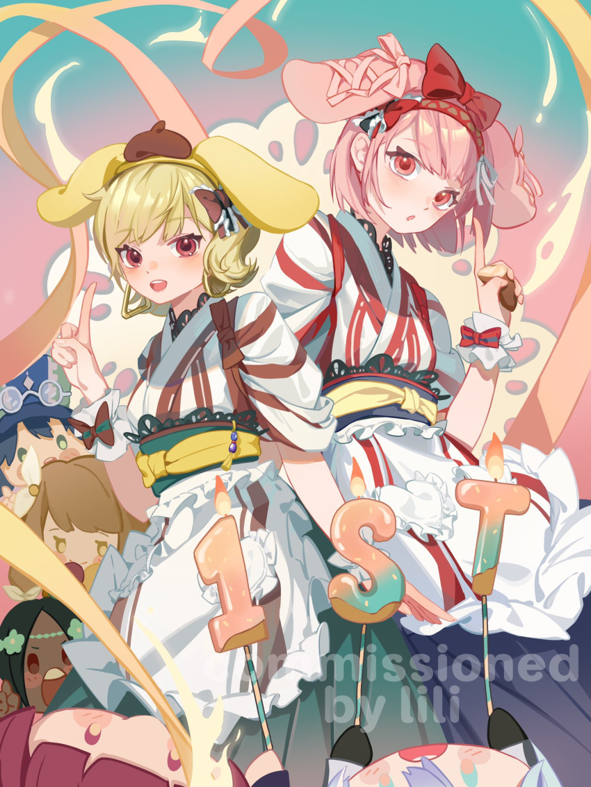 2girls, animal_ears, apron, blonde_hair, citrinne_(fire_emblem), dress, earrings, fire_emblem