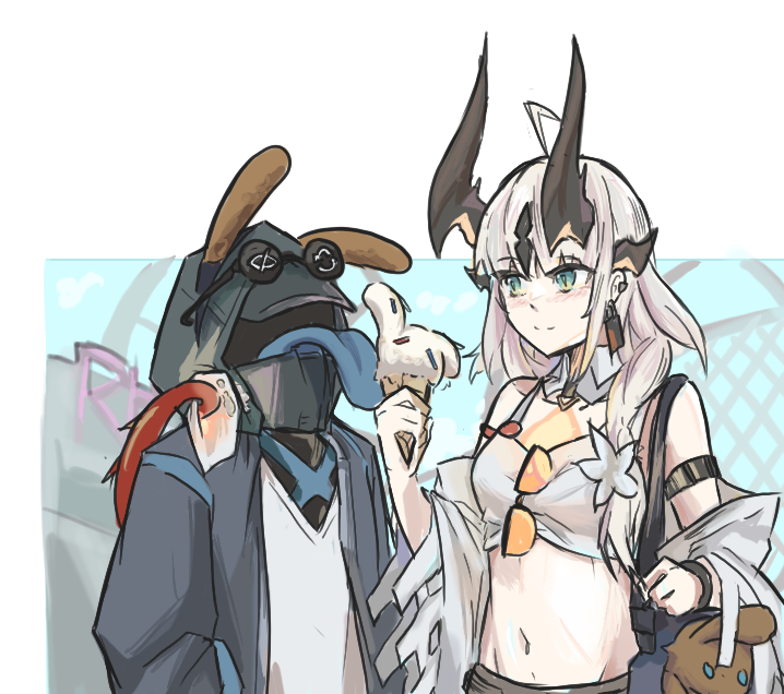 1girl, 1other, ahoge, ambiguous_gender, animal_ears, arknights, astrograph21, black_jacket
