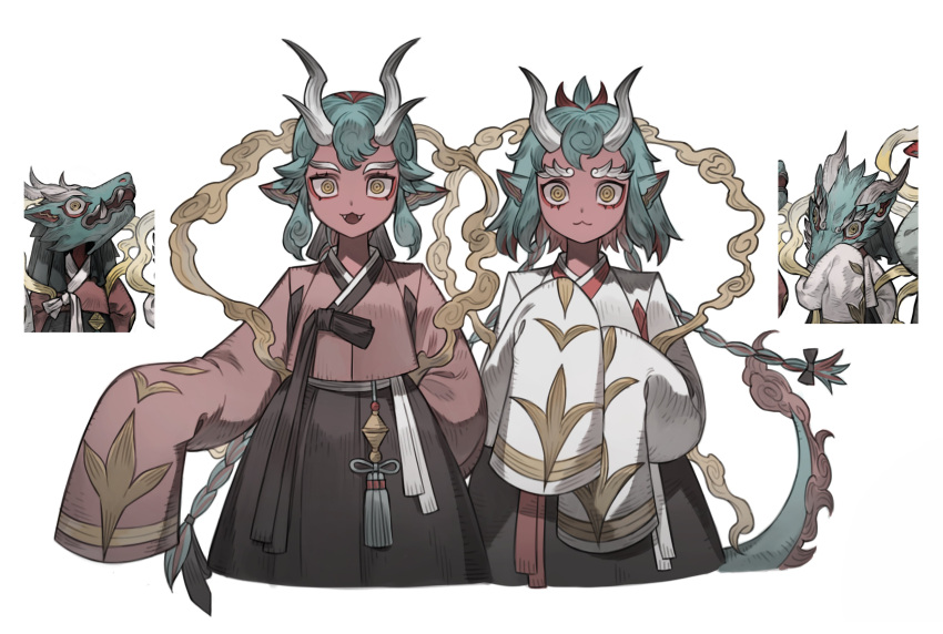 2others, :3, absurdres, androgynous, aqua_hair, arm_behind_back, black_bow, bow