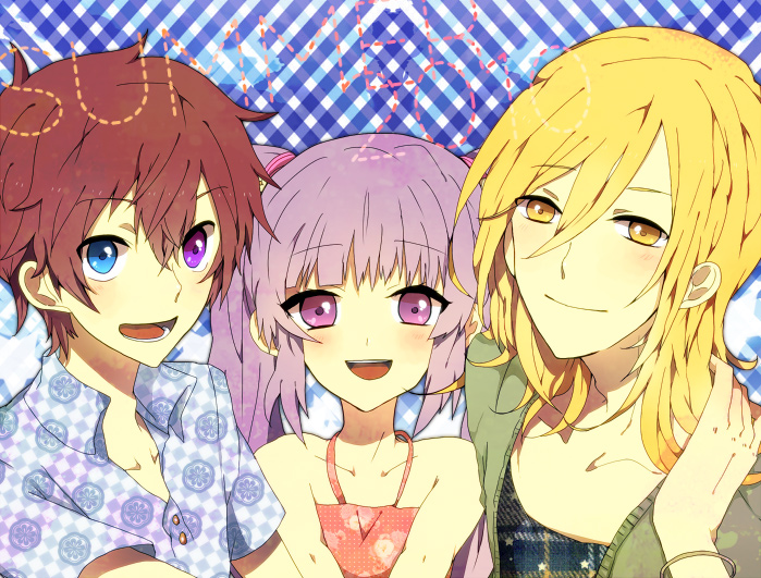 2010, 2boys, alternate_costume, asbel_lhant, bad_id, blonde_hair, blue_background, blue_eyes