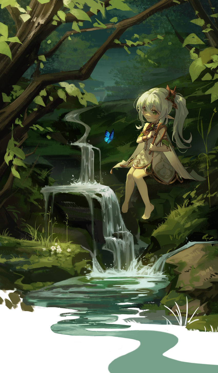 1girl, absurdres, bug, butterfly, cape, closed_mouth, cross-shaped_pupils, detached_sleeves