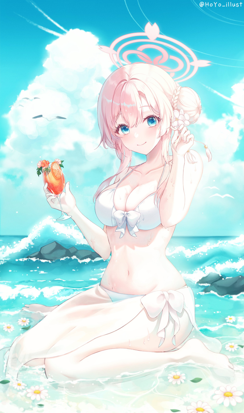 1girl, absurdres, bikini, blue_archive, blue_eyes, blush, breasts, cleavage