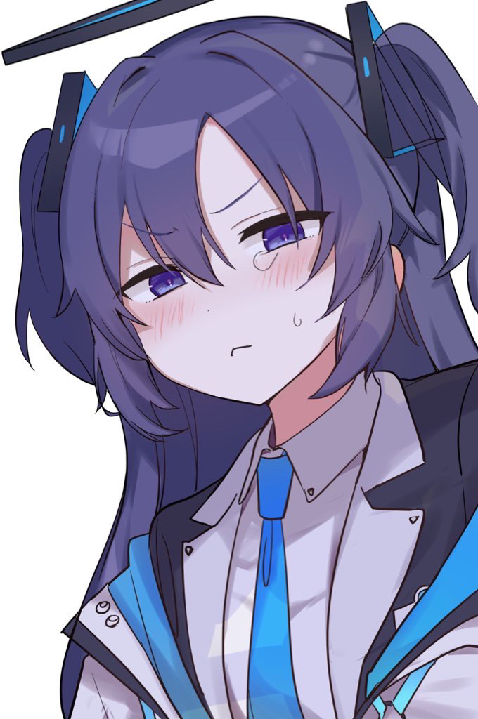 1girl, black_halo, blue_archive, blue_necktie, closed_mouth, collared_shirt, halo, jacket