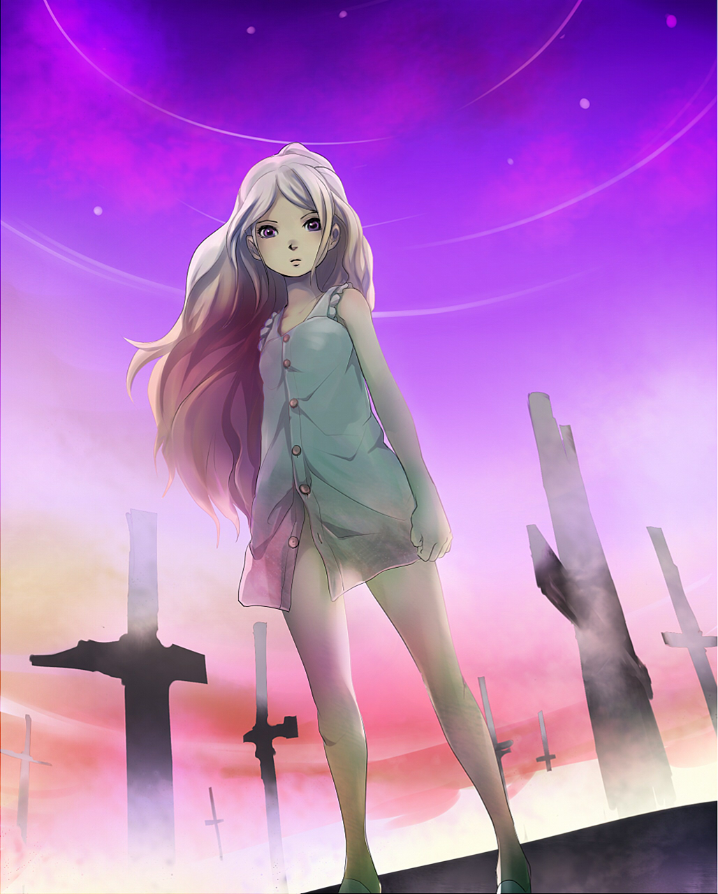 dress, highres, legs, long_hair, moocharuto, no_panties, original, pink_hair