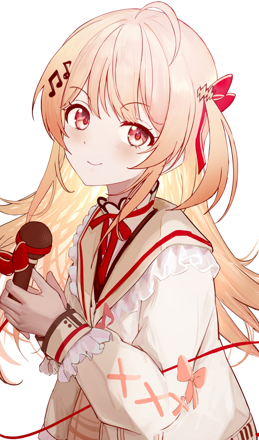 1girl, absurdres, ahoge, asaikeu, blonde_hair, bow, dress, hair_ornament
