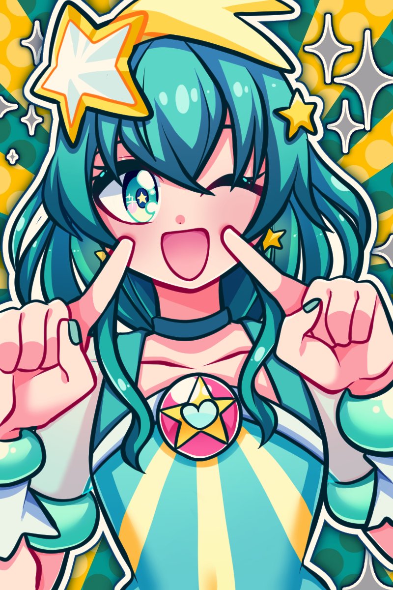 1girl, 1jumangoku, aqua_bracelet, aqua_dress, aqua_eyes, aqua_hair, aqua_nails, blue_choker