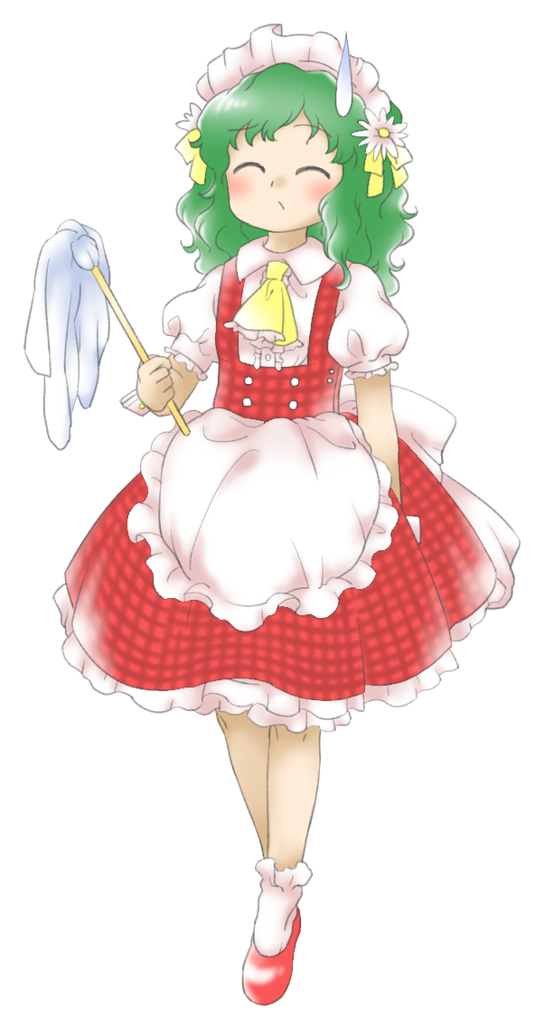 1girl, ^_^, adapted_costume, alternate_costume, apron, ascot, back_bow, bow