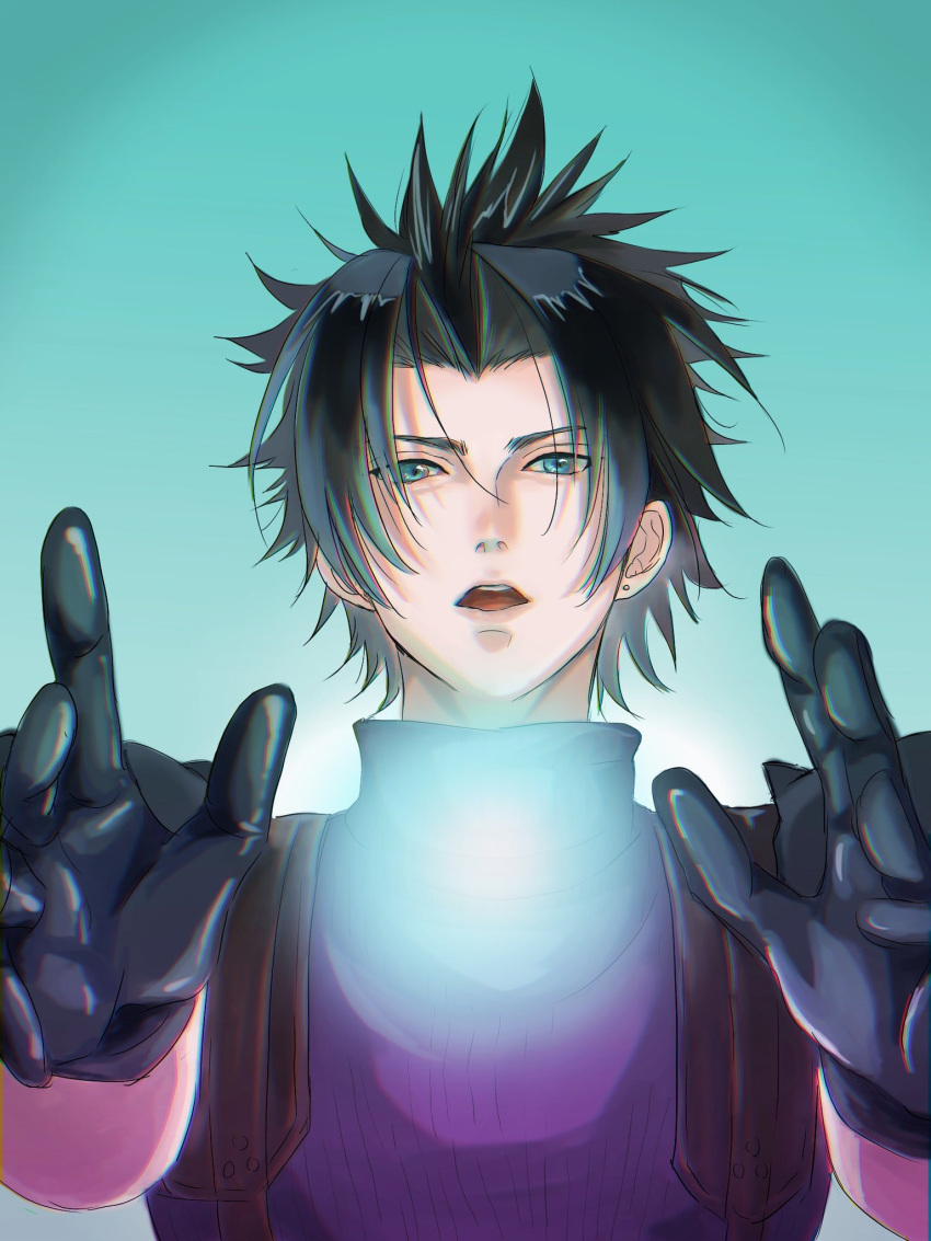 1boy, armor, black_gloves, black_hair, blue_eyes, crisis_core_final_fantasy_vii, earrings, final_fantasy