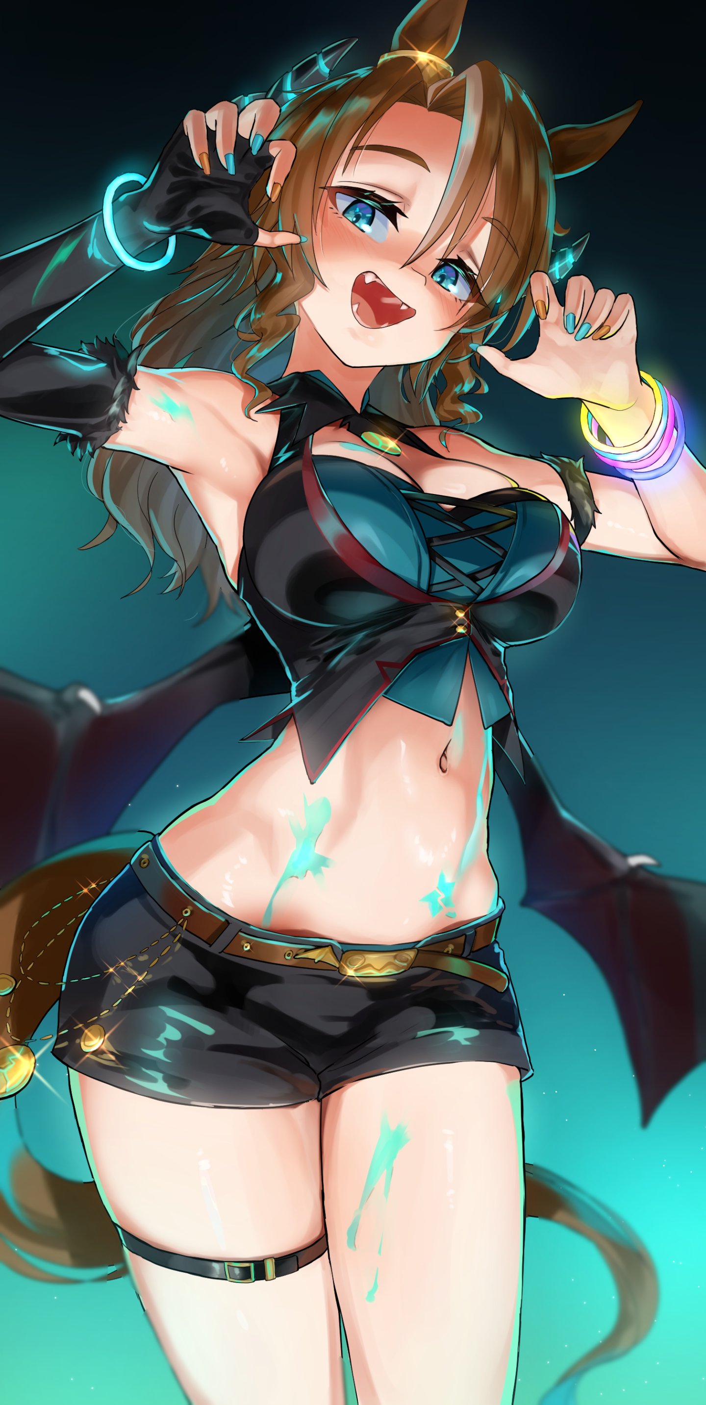 1girl, absurdres, animal_ears, black_gloves, blue_eyes, brown_hair, elbow_gloves, eltir