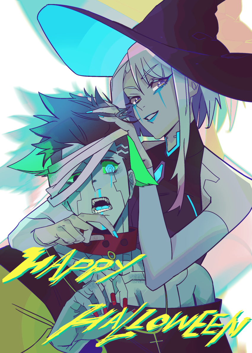 1boy, 1girl, absurdres, alternate_costume, animal_ears, arms_around_neck, artificial_eye, bare_shoulders
