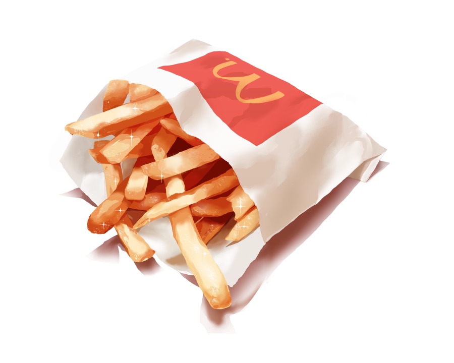 food, food_focus, french_fries, matsuyama_kojika, mcdonald's, no_humans, original, simple_background