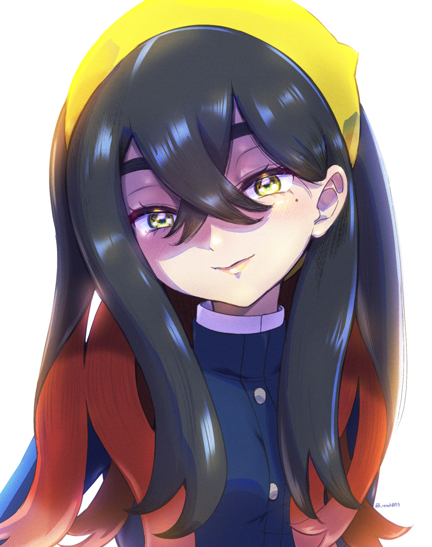 1girl, black_hair, blue_jacket, blueberry_academy_school_uniform, carmine_(pokemon), closed_mouth, commentary_request, crossed_legs