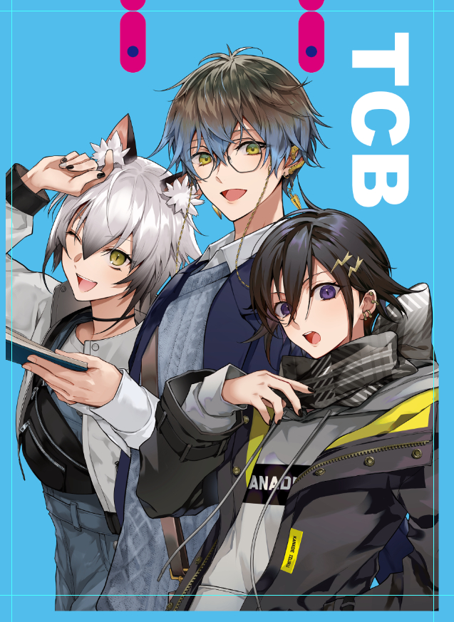 1girl, 2boys, :d, :o, ;d, alternate_costume, animal_ear_fluff, animal_ears
