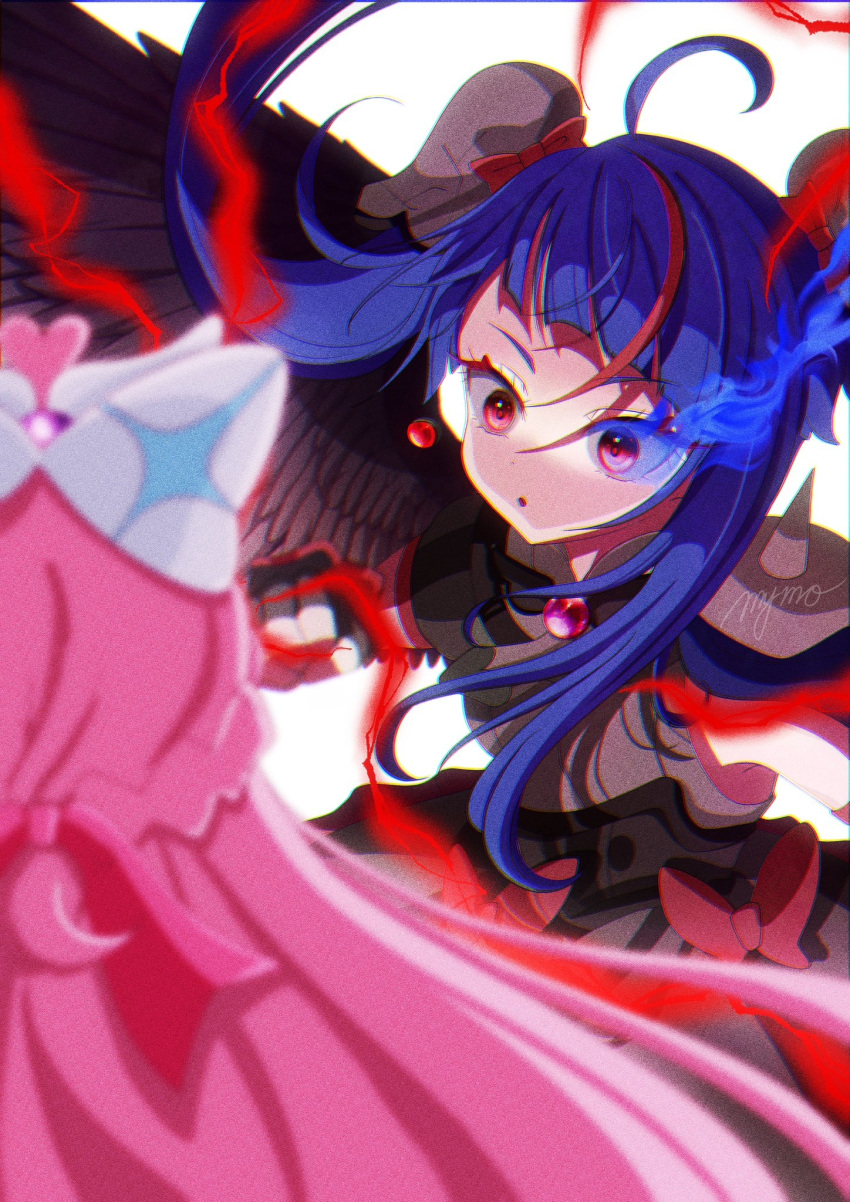 2girls, ahoge, artist_name, cure_prism, cure_sky, dark_persona, earrings, fingerless_gloves