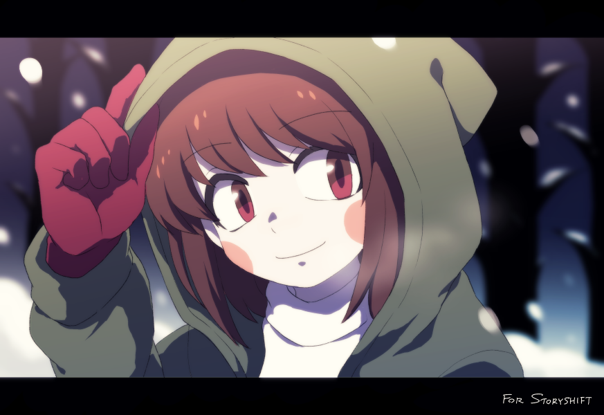 1other, alternate_universe, arm_up, black_border, blurry, blurry_background, border, branch