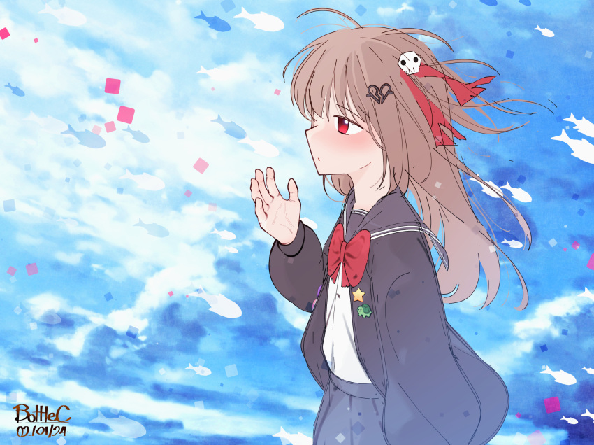 artist_name, black_skirt, bottle_(bottle1234), evil_neuro-sama, hair_ornament, heart, heart_hair_ornament, highres