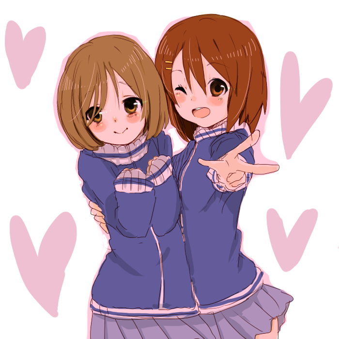 :d, blush, brown_eyes, brown_hair, extra, hair_ornament, hairclip, heart