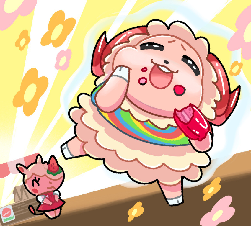 1boy, 1girl, :d, ^_^, animal_crossing, ascot, blush, blush_stickers