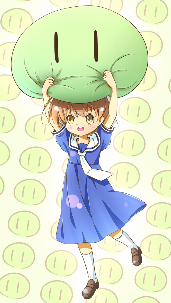 1girl, brown_hair, clannad, dango_daikazoku, okazaki_ushio, rinku, sailor_dress, school_uniform