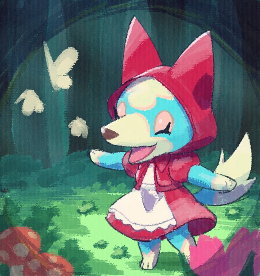 1girl, :d, ^_^, animal_crossing, apron, bow, bowtie, bug