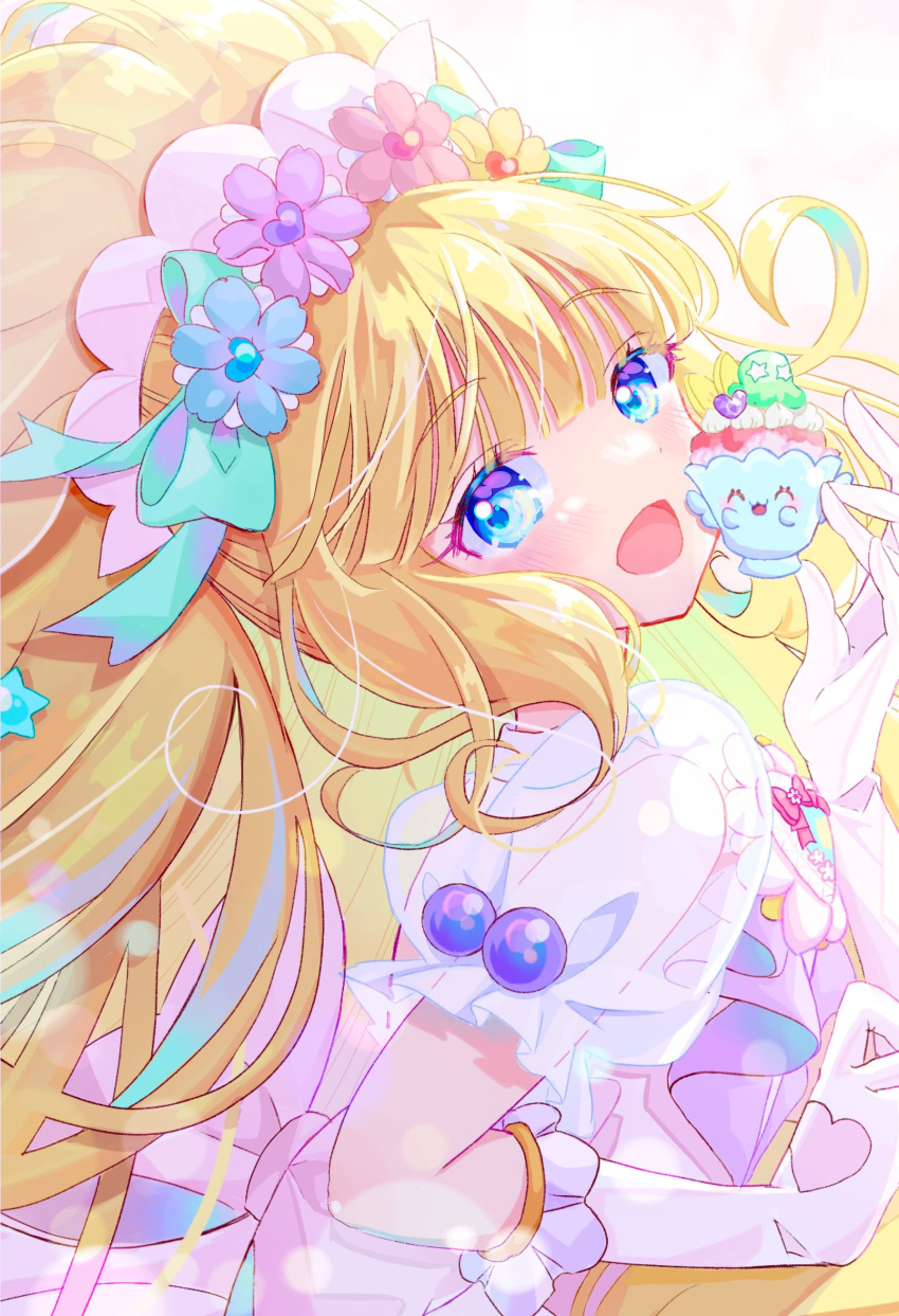 1girl, absurdres, back_bow, big_hair, blonde_hair, blue_eyes, blunt_bangs, bow
